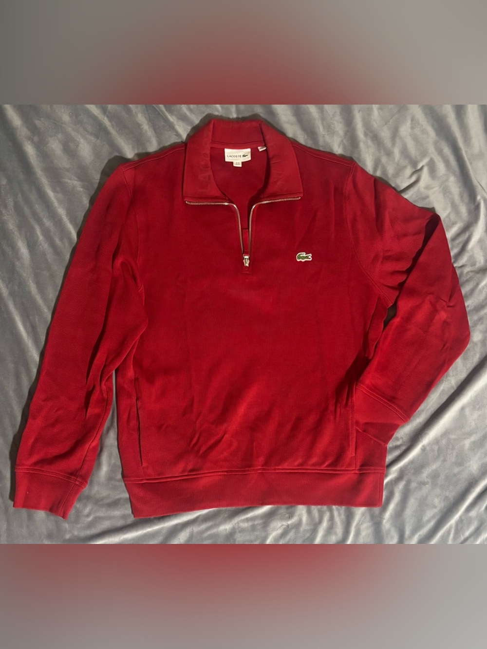 Lacoste Men’s Red 1/4 Zip Cotton Pullover Sweater Croc Logo XL